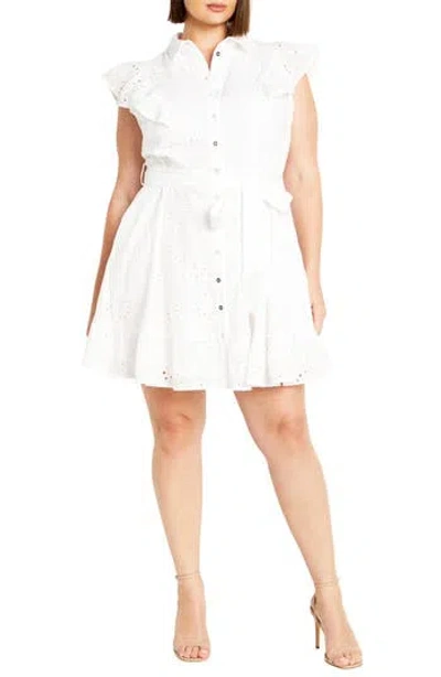 City Chic Casey Eyelet Cotton Shirtdress In White