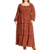 City Chic Cassidy Floral Smocked Maxi Dress In Brown