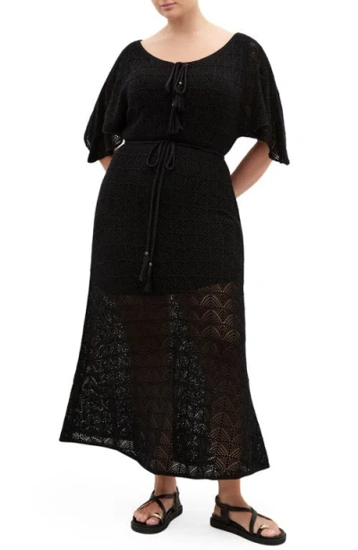 City Chic Cassie Open Stitch Dress In Black