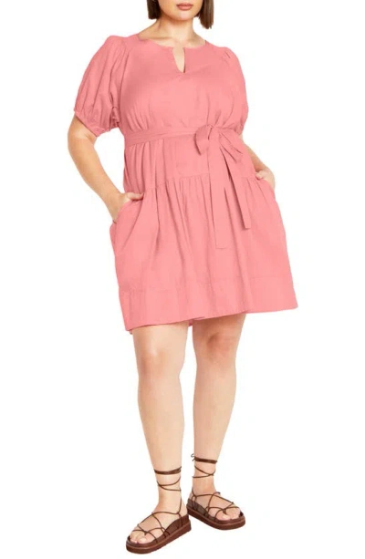 City Chic Cassie Tie Waist Peplum Dress In Flamingo