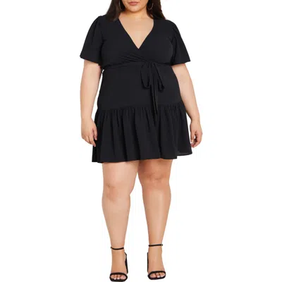 City Chic Catherine Faux Wrap Dress In Black