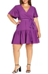 CITY CHIC CATHERINE TIERED FLUTTER SLEEVE FAUX WRAP DRESS