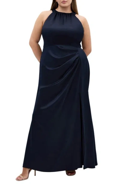 City Chic Celina Halter Neck Satin Maxi Dress In Blue