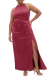 City Chic Celina Halter Neck Satin Maxi Dress In Pink