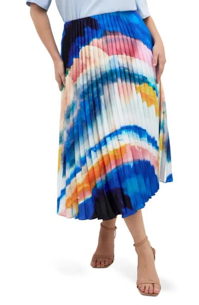 City Chic Celina Print Pleated Midi Skirt In Multi