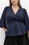 City Chic Celina Wrap Top In Blue