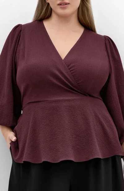 City Chic Celina Wrap Top In Burgundy