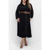 City Chic Celine Belted Long Sleeve Maxi Shirtdress In Black