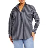 City Chic Celine Stripe Shirt In Navy