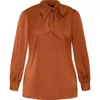 City Chic Chana Charmeuse Bow Blouse In Brown