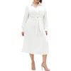 City Chic Chancery Lane Tie Waist Long Sleeve Midi Shirtdress In Pearl