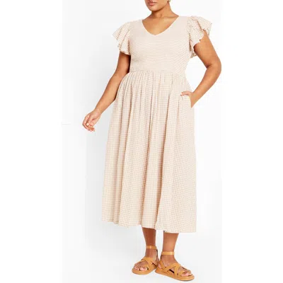City Chic Charley Smocked Sundress In Brown