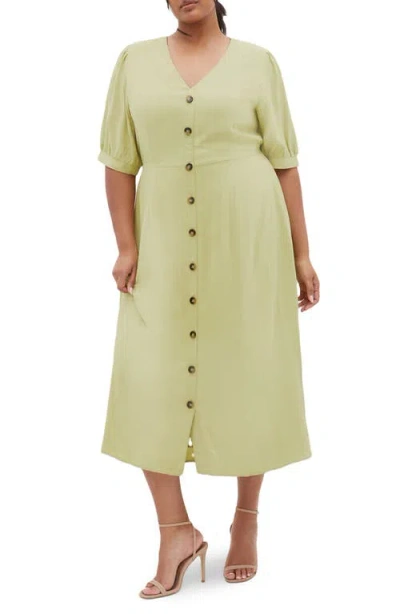 City Chic Charli Button-up Midi Dress In Light Khaki