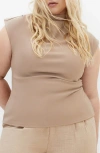 City Chic Charlize Pleated Funnel Neck Stretch Crepe Top In Natural