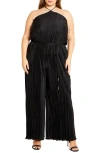 City Chic Chelo Plissé Halter Jumpsuit In Black