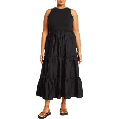 City Chic Chelsea Tiered Sleeveless Maxi Dress In Black
