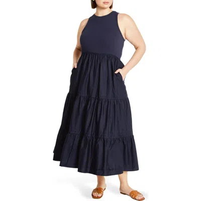 City Chic Chelsea Tiered Sleeveless Maxi Dress In Blue