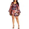 City Chic Cherrie Long Sleeve Minidress In Abstract Illusion