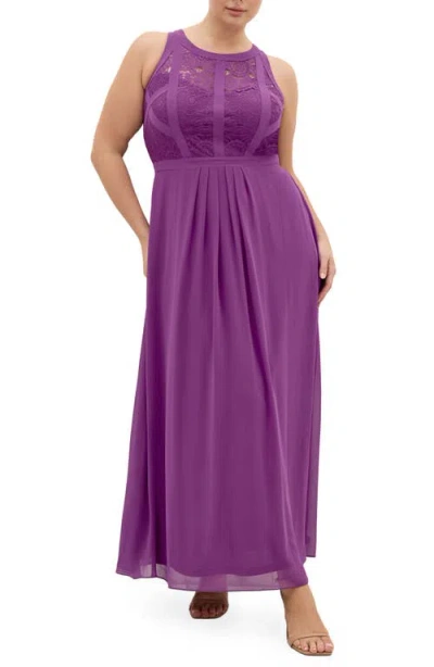 City Chic Chiffon & Lace Maxi Dress In Purple