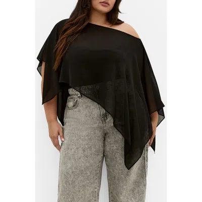 City Chic Chiffon Poncho In Black