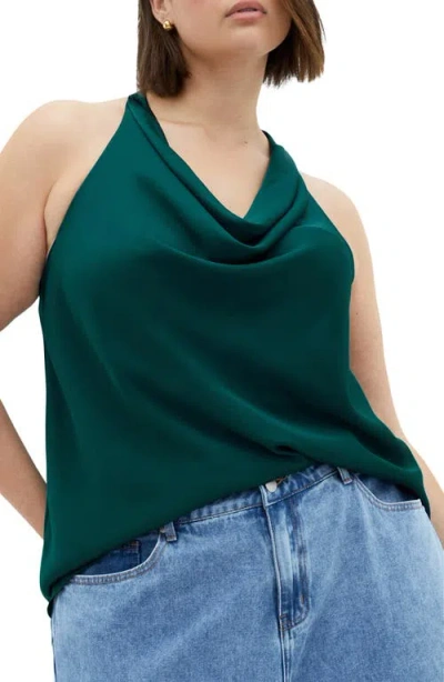 City Chic Chloe Cowl Neck Satin Top In Green