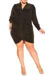 City Chic Chloe Metallic Long Sleeve Dress In Bronzednu