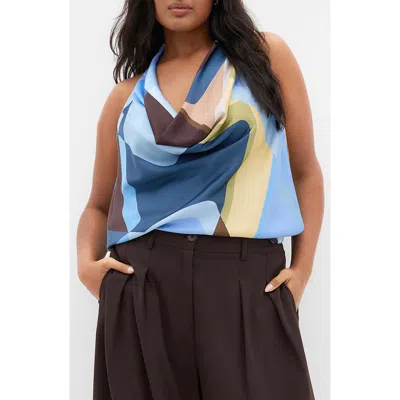 City Chic Chloe Print Cowl Neck Sleeveless Top In Blue