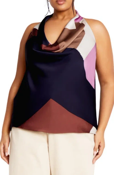 City Chic Chloe Print Cowl Neck Sleeveless Top In Geo Muse