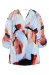 Shop City Chic Chloe Print Pleated Long Sleeve Satin Minidress