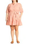 City Chic Chrissa Floral Puff Sleeve Tiered Dress In Dusty Pink