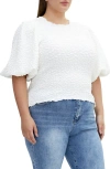 City Chic Chrissie Balloon Sleeve Textured Top In Ivory