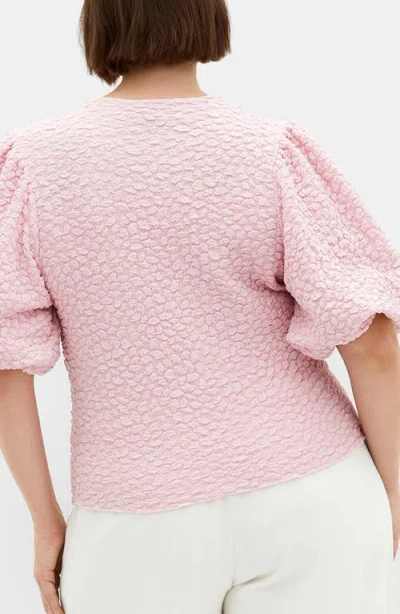 City Chic Chrissie Balloon Sleeve Textured Top In Pout