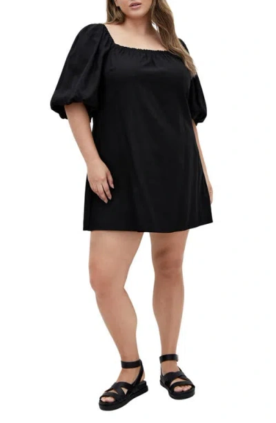 City Chic Chrissy Balloon Sleeve Minidress In Black