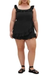 City Chic Christa Ruffle Crepe Romper In Black
