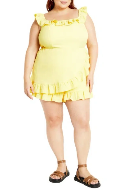 City Chic Christa Ruffle Crepe Romper In Buttercup