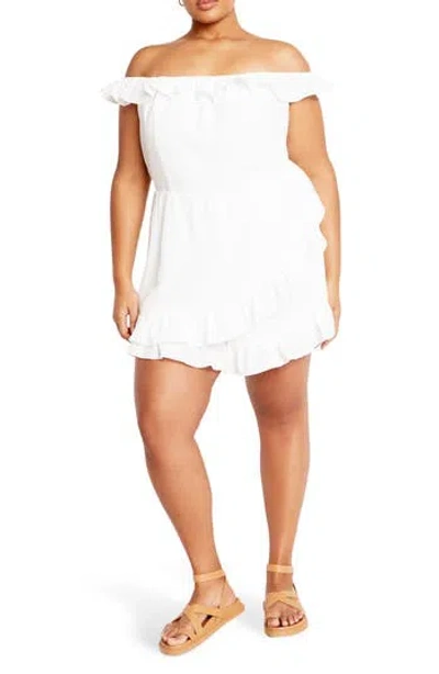 City Chic Christa Ruffle Crepe Romper In Multi