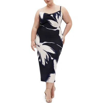 City Chic Ciara Cowl Neck Slipdress In Blurred Flower