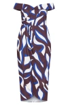 City Chic Clair Print Off The Shoulder Midi Dress In Brown
