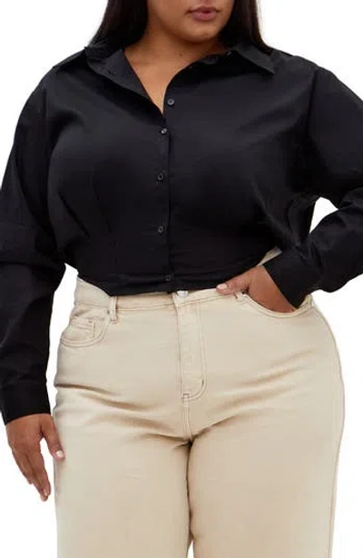 City Chic Classic Crop Button-up Shirt In Black