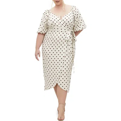 City Chic Claudine Faux Wrap Chiffon Midi Dress In Sweet Spot