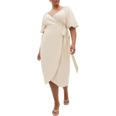 City Chic Claudine Faux Wrap Midi Dress In White
