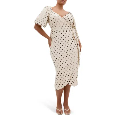 City Chic Claudine Print Wrap Midi Dress In Neutral