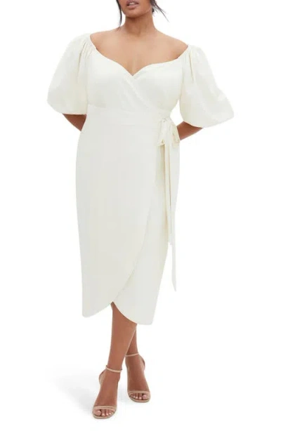 City Chic Claudine Wrap Dress In Cream