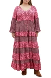 City Chic Clementine Long Sleeve Tiered Maxi Dress In Pink