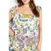 City Chic Cleo Smocked Tie Shoulder Top In Multi