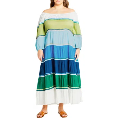 City Chic Color Fun Off The Shoulder Maxi Dress In Blue