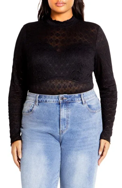 City Chic Constance Cutout Back Lace Bodysuit In Black