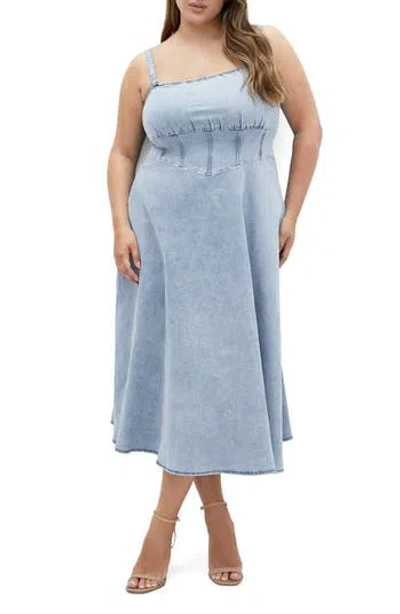 City Chic Corset Denim Sundress In Blue