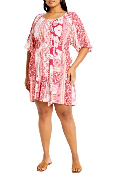 City Chic Cosmo Print Minidress In Cosmopolitan