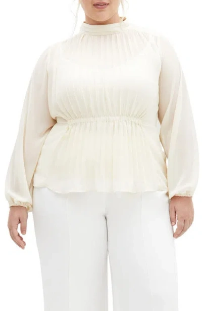 City Chic Cross Lane Pleated Shirt In Cream